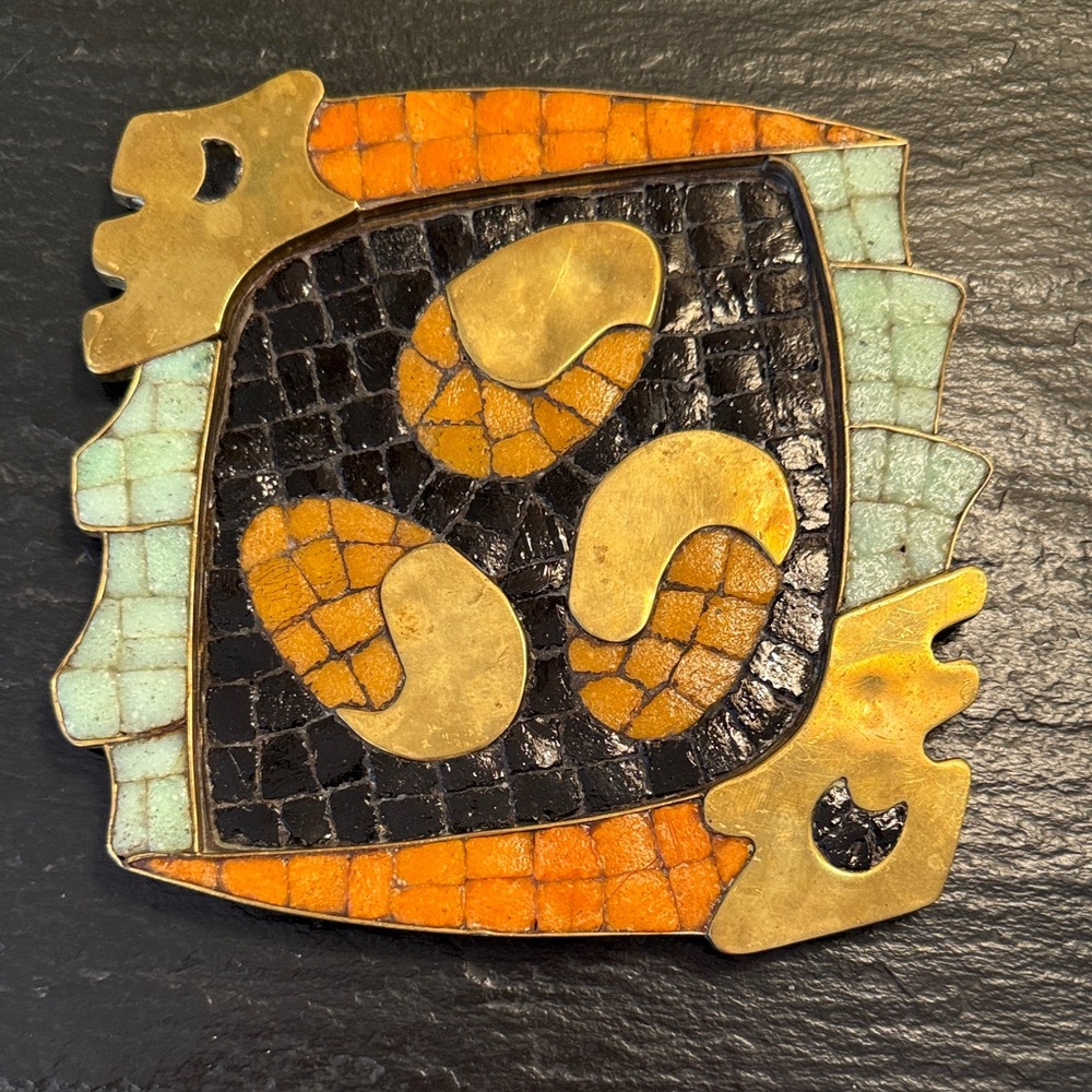 Artistic Mosaic Home Accent in Orange and Black
